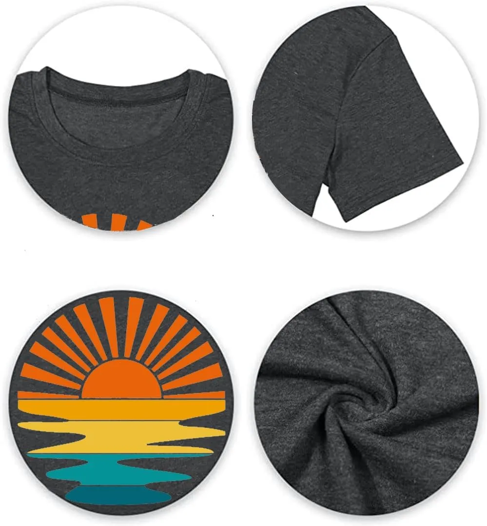 Adventure T-Shirt Women Mountain Hiking Workout Shirts Sunset Sunrise Wavy Camping Outdoor Short Sleeve Tee Tops