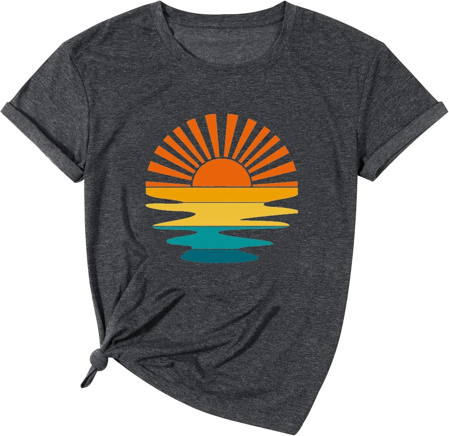 Adventure T-Shirt Women Mountain Hiking Workout Shirts Sunset Sunrise Wavy Camping Outdoor Short Sleeve Tee Tops