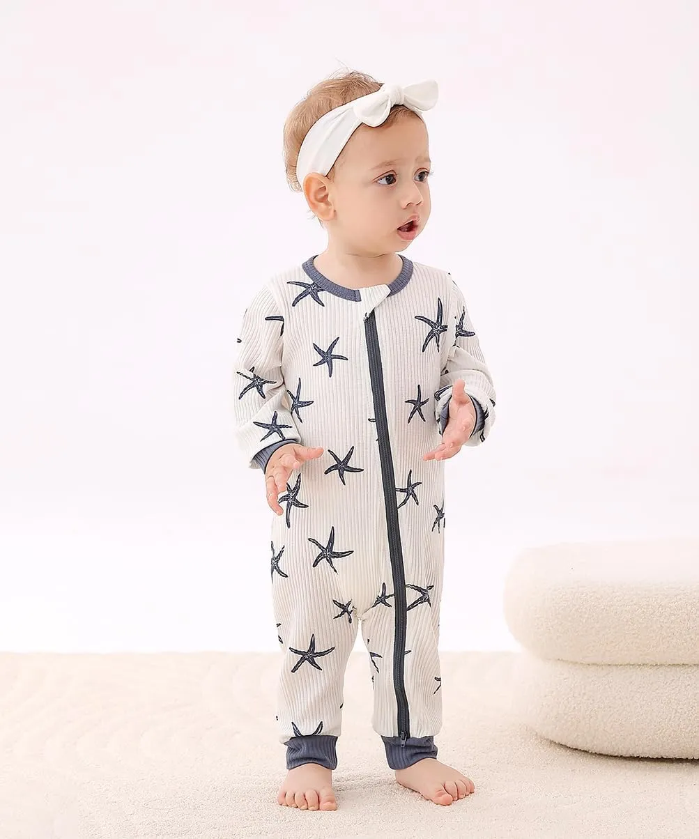 Bafeicao Unisex Baby Boy Girl 2/3 Pack Rompers Long Sleeve 2 Way Zipper One Piece Jumpsuits Clothes Sets