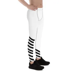 Black Diagonally Striped Meggings, Men's Running Leggings Long Tights-Made in USA/MX/EU