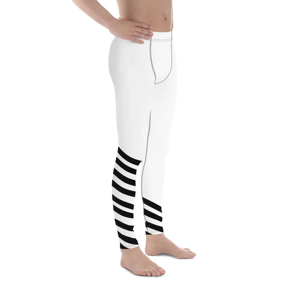 Black Diagonally Striped Meggings, Men's Running Leggings Long Tights-Made in USA/MX/EU