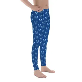 Blue French Bulldog Meggings, Men's Leggings Compression Run Tights- Made in USA/EU