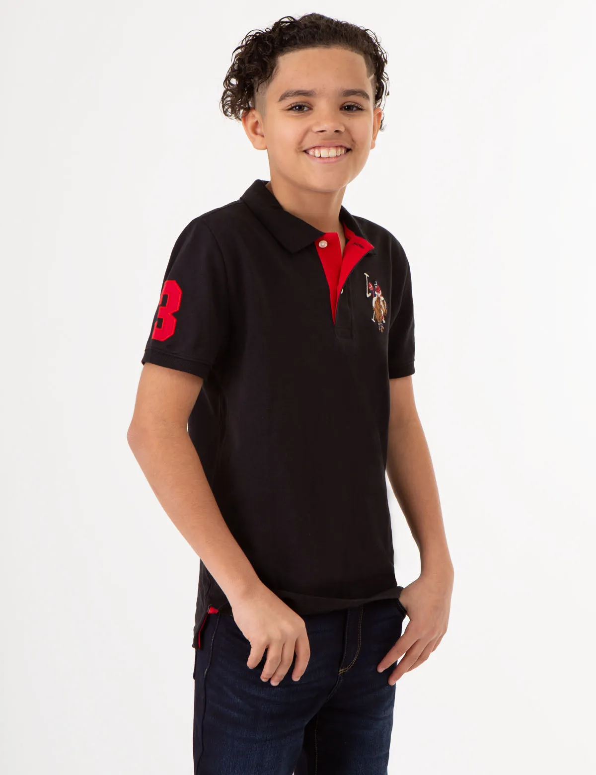 BOYS MULTI COLOR LOGO SOLID PIQUE POLO SHIRT