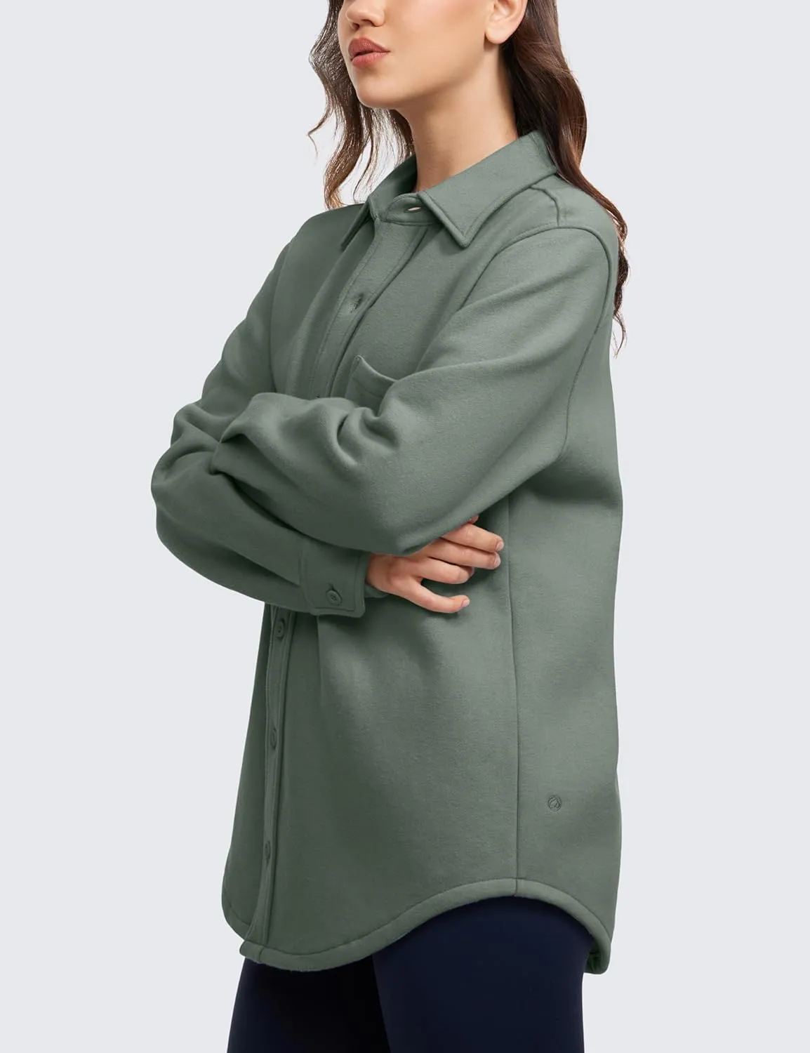 CRZ YOGA Womens Fleece Shacket Jackets Fall Warm Casual Long Sleeve Button Down Shirts with Pocket