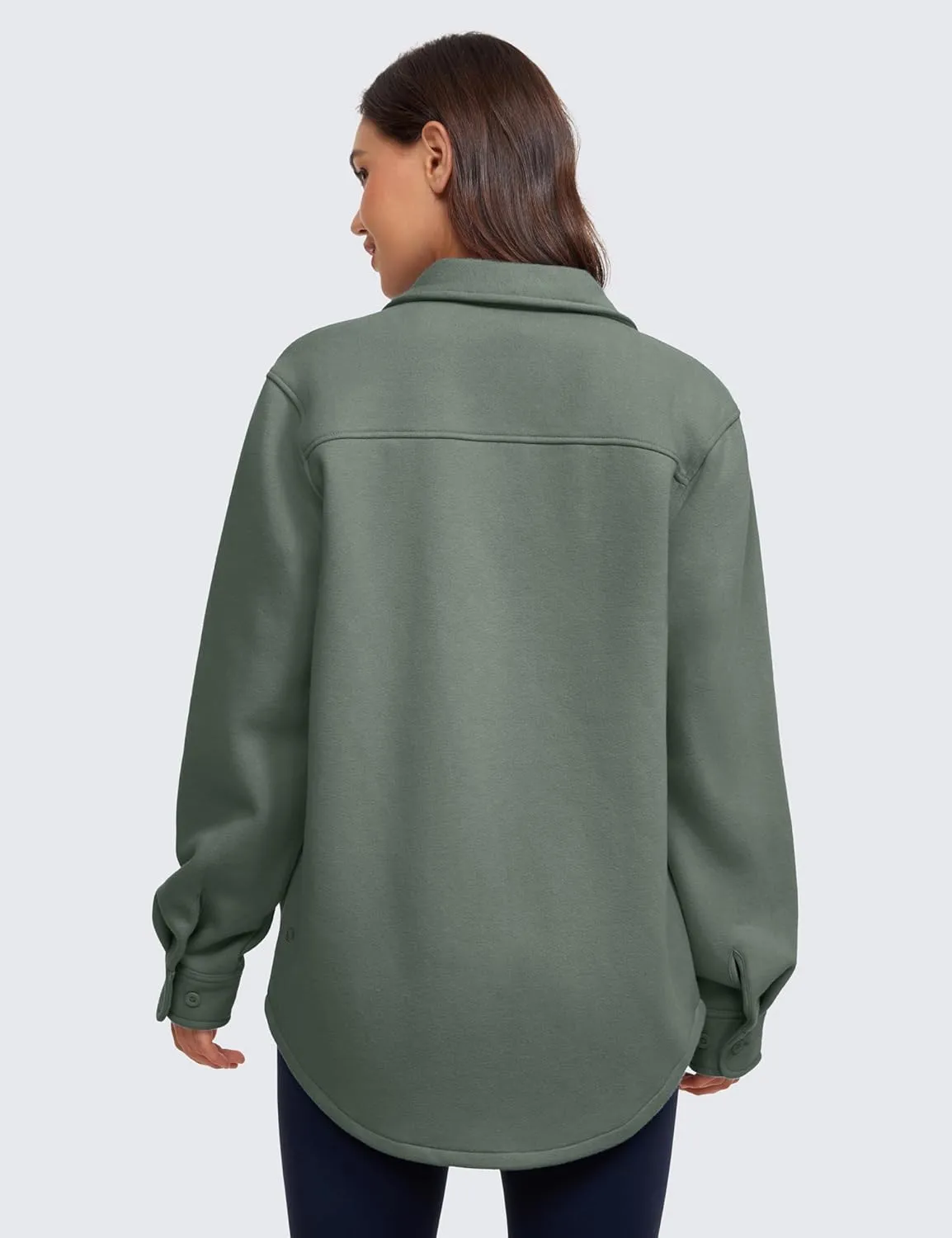 CRZ YOGA Womens Fleece Shacket Jackets Fall Warm Casual Long Sleeve Button Down Shirts with Pocket