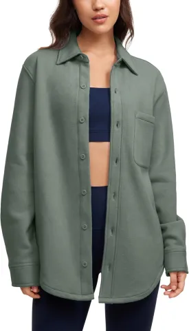 CRZ YOGA Womens Fleece Shacket Jackets Fall Warm Casual Long Sleeve Button Down Shirts with Pocket