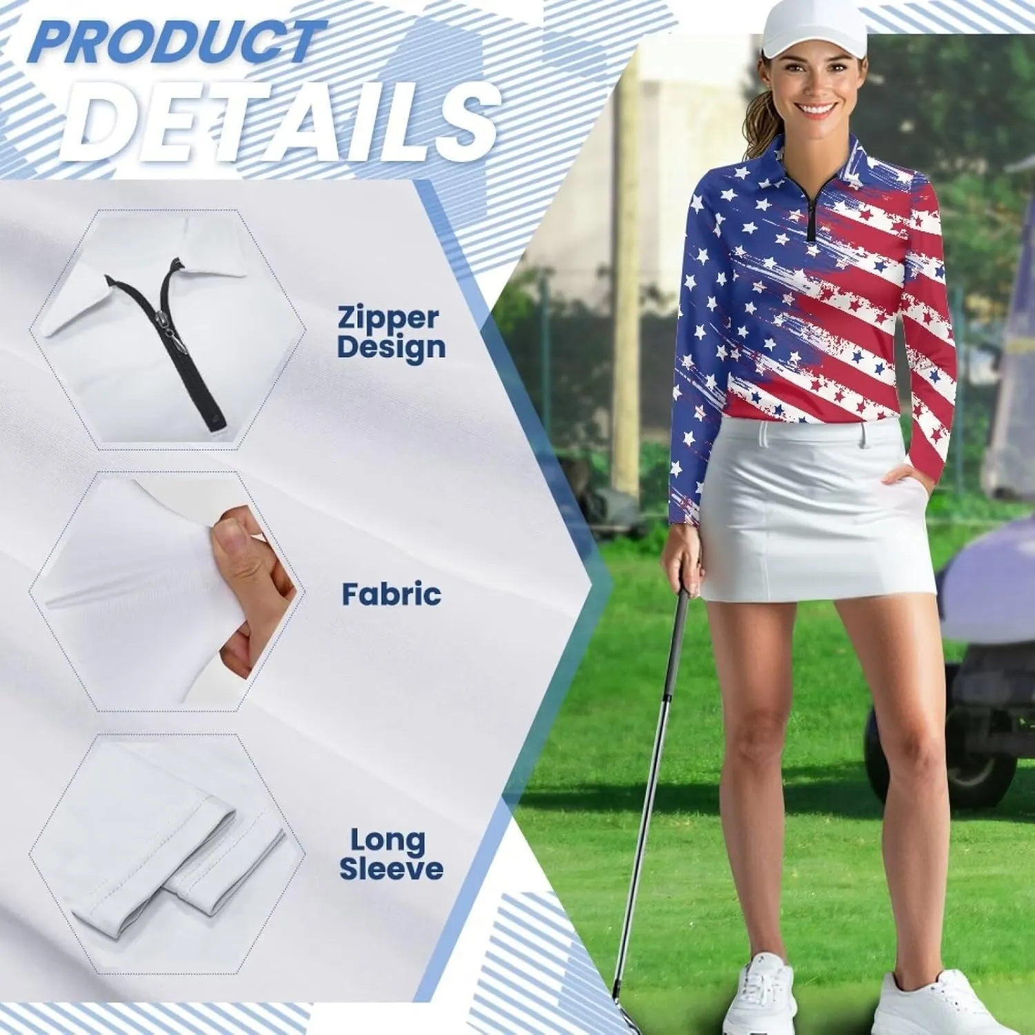 Golf Shirts for Women Long Sleeve Moisture Wicking Quarter Zip Golf Tennis Polo Shirts Pullover Workout Tops