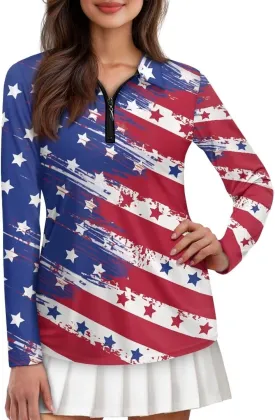 Golf Shirts for Women Long Sleeve Moisture Wicking Quarter Zip Golf Tennis Polo Shirts Pullover Workout Tops