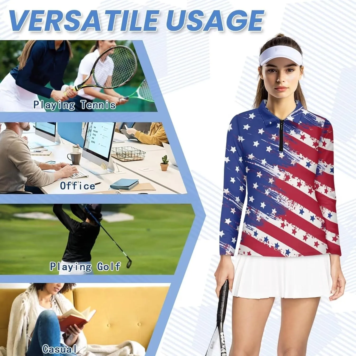 Golf Shirts for Women Long Sleeve Moisture Wicking Quarter Zip Golf Tennis Polo Shirts Pullover Workout Tops