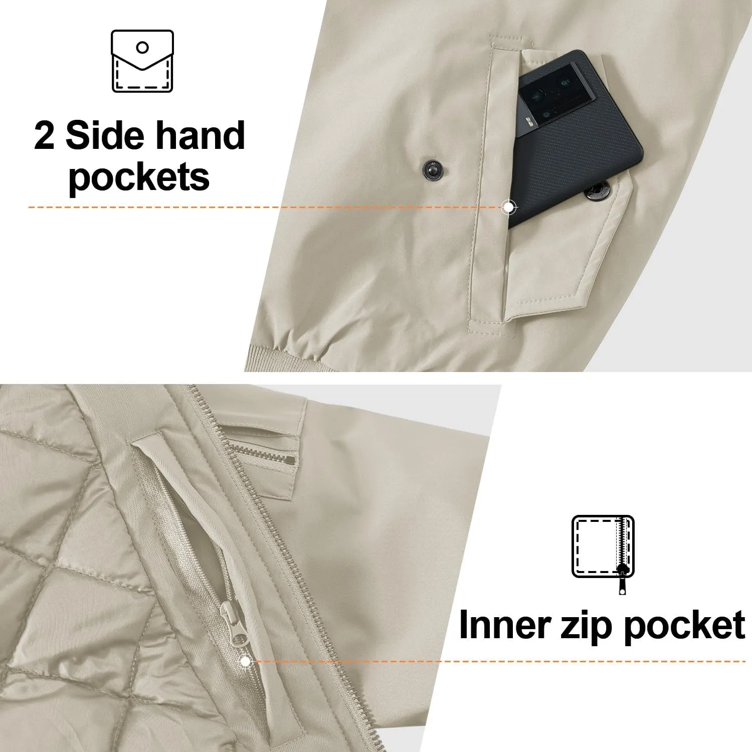 Gopune Men's Windproof Bomber Jacket Warm Water Resistant Windbreaker Winter Outwear Quilted Jackets Coats