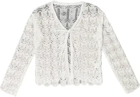 GORGLITTER Women's Crochet Tie Front Tops Bell Long Sleeve Cropped Cardigan Summer Beach Festival Boho Tops 2025