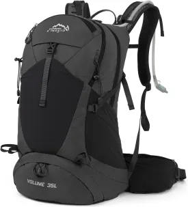 Hiking Backpack,35L Waterproof Hiking Daypack with 3L Water Bladder and Rain Cover, Lightweight Travel Camping Backpack for Men Women (Black)