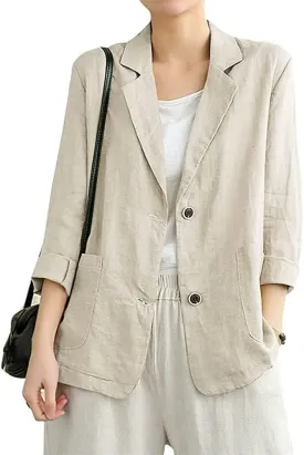 IDEALSANXUN Cotton Linen Blazer for Womens Long Sleeve Loose Casual Blazer Jackets