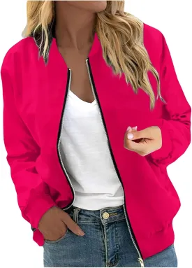 Jackets for Women Lightweight Zip Up Bomber Jacket with Pockets Stand Collar Windproof Outwear Fashion Fall Coat