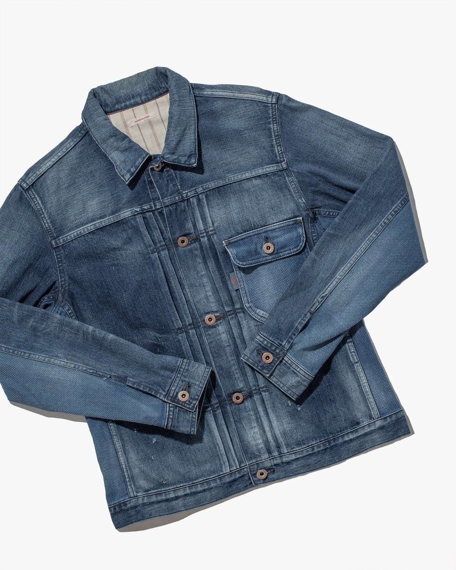 Japanese Repro Type 1 Denim Trucker Jacket With Sashiko Fabric, Eternal Brand