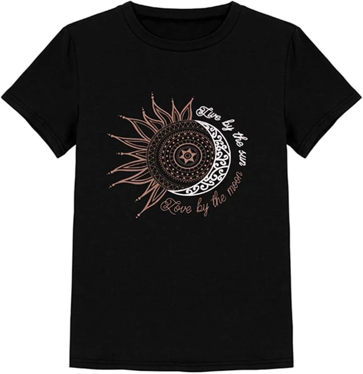 MaQiYa Womens Graphic Tees Summer Vintage Short Sleeve Cotton Moon and Sun Printed T Shirts Tops