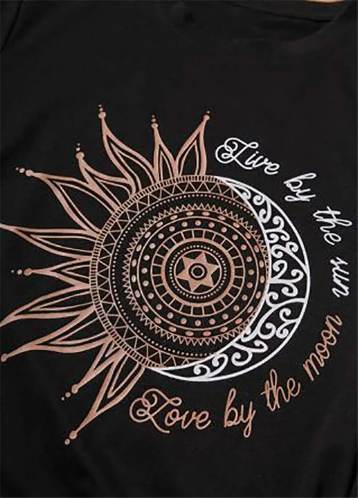 MaQiYa Womens Graphic Tees Summer Vintage Short Sleeve Cotton Moon and Sun Printed T Shirts Tops