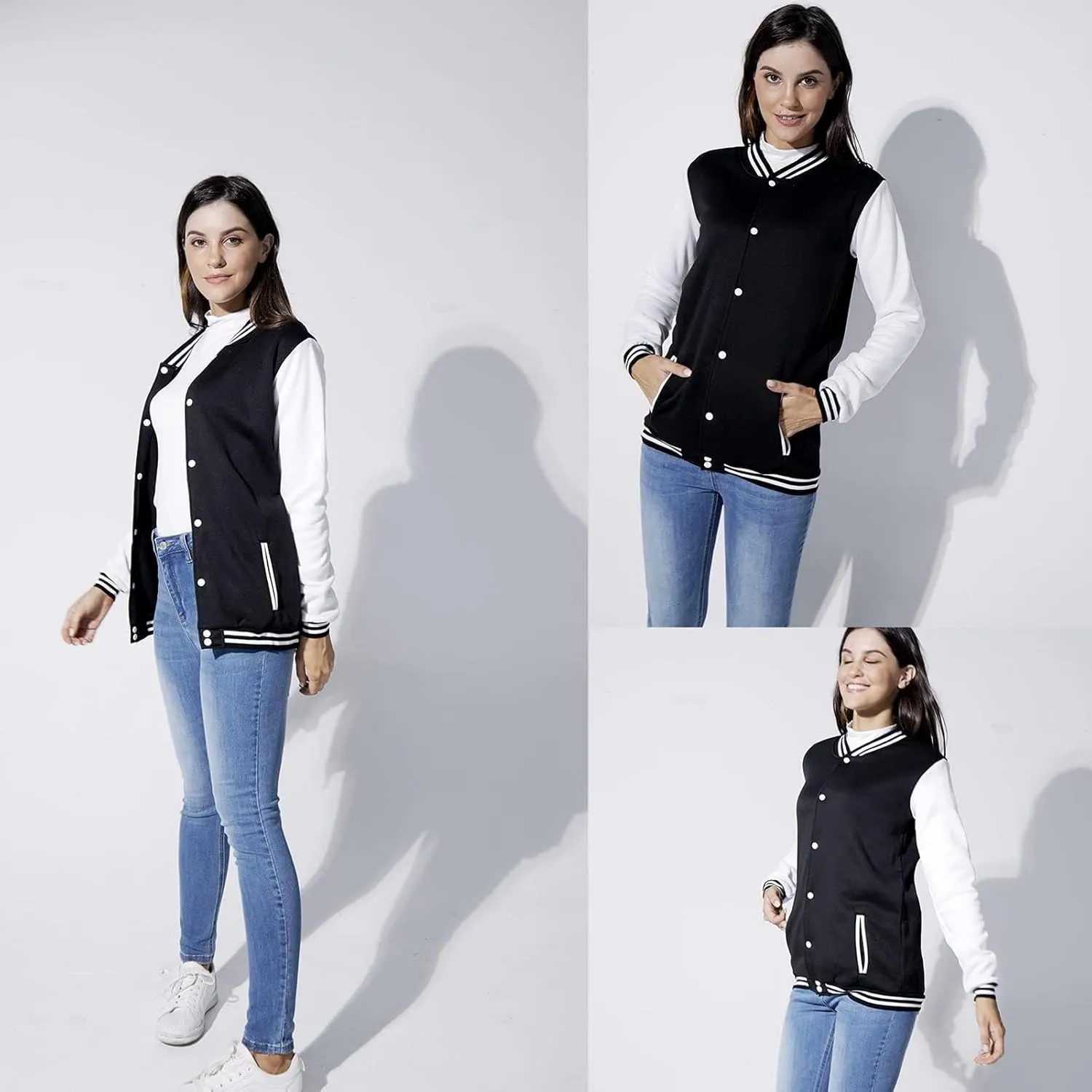 Mowbeat Women Baseball Jacket Varsity Uniform Unisex Adult Long Sleeve Casual Loose Cardigan Men's Track Jacket