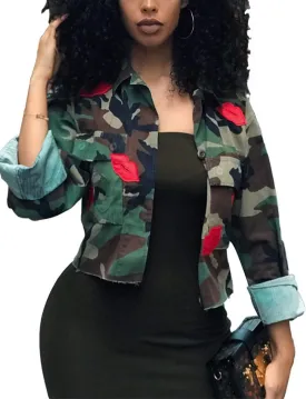 Sexyshine Women's Classic Casual Long Sleeve Camo Lightweight Zipper Outwear Short Jacket