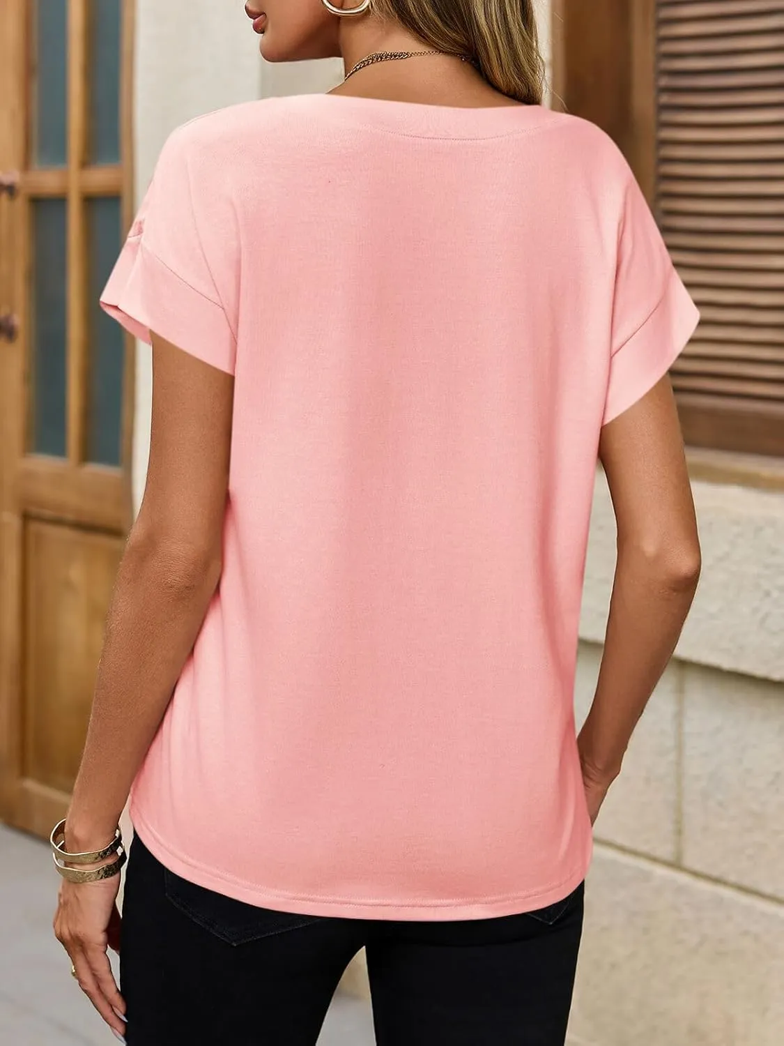 Tankaneo Womens Deep V Neck T-Shirts Summer Casual Cap Sleeve Tank Tops Loose Fit Tees