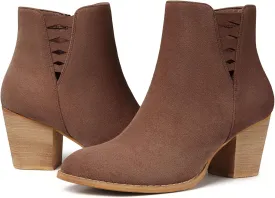 TEMOFON Ankle Boots for Women Booties: Suede Short Boot with Chunky Low Heel, Almond Toe Comfortable Dressy Shoes Side Zipper 2024 Trendy Fall