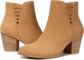TEMOFON Ankle Boots for Women Booties: Suede Short Boot with Chunky Low Heel, Almond Toe Comfortable Dressy Shoes Side Zipper 2024 Trendy Fall