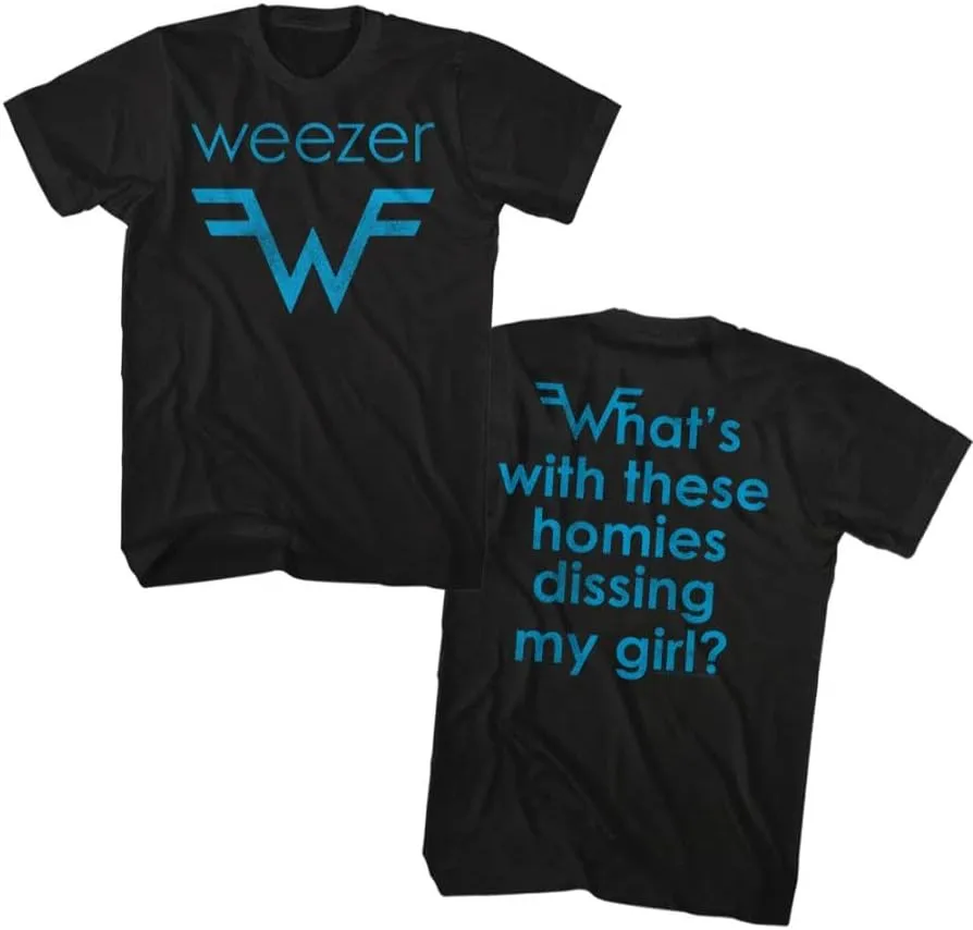 Weezer Rock Band Logo & Lyrics Front & Back Print Adult Short Sleeve T Shirts