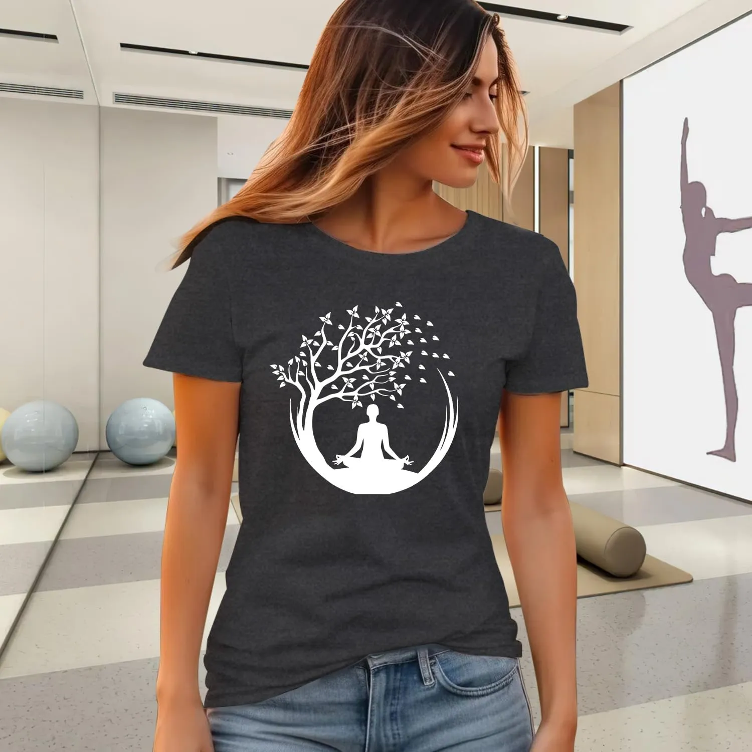 Yoga Shirt for Women Funny Pilates Workout T-Shirt Fitness Lover Tee Tops
