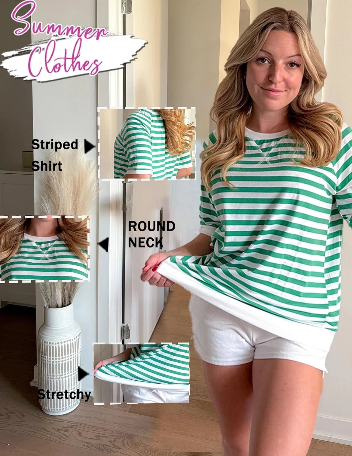 Zeagoo Women Striped T Shirts Oversized Crewneck Short Sleeve Tops Summer Casual Blouse Color Block Basic Tee S-XXL