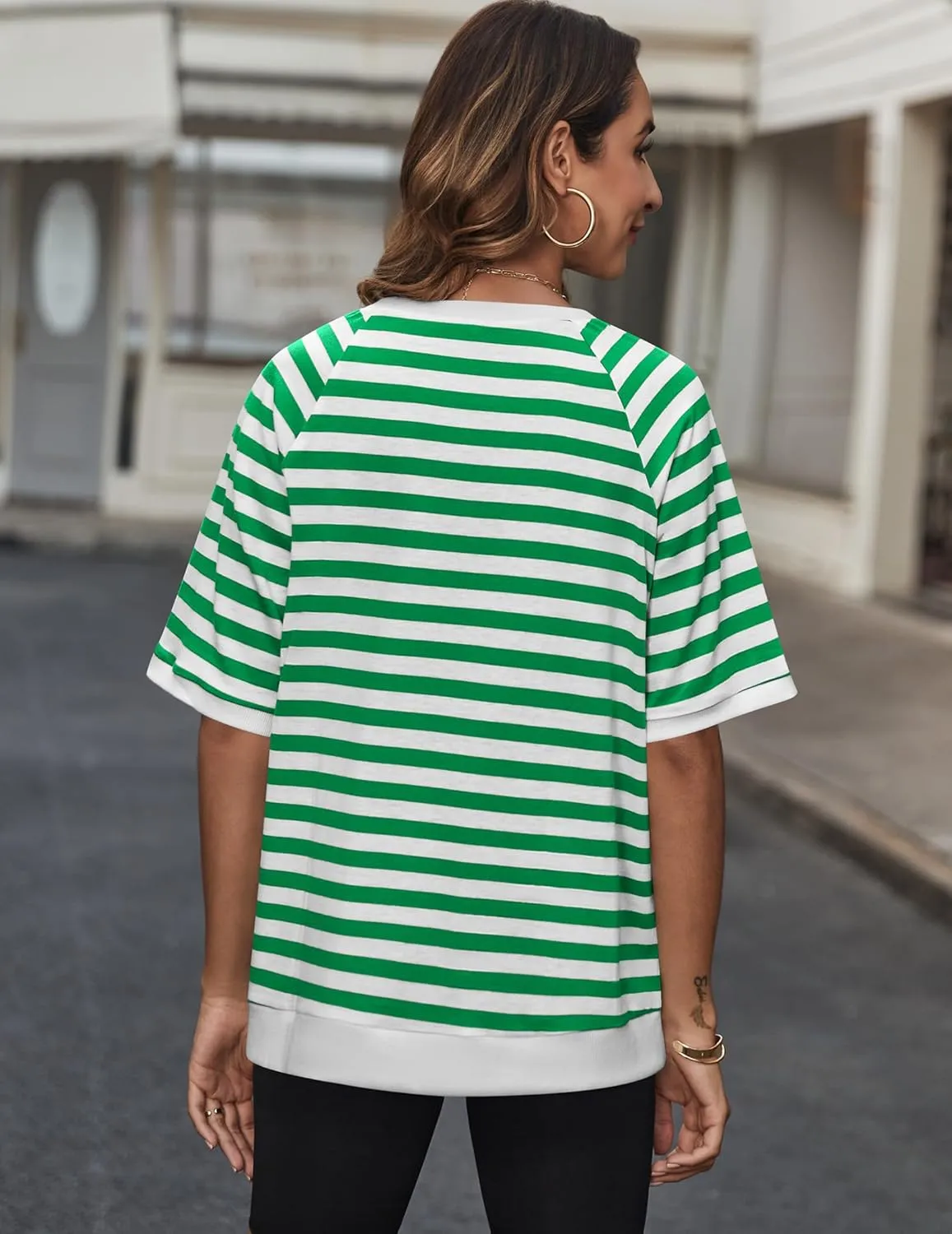 Zeagoo Women Striped T Shirts Oversized Crewneck Short Sleeve Tops Summer Casual Blouse Color Block Basic Tee S-XXL